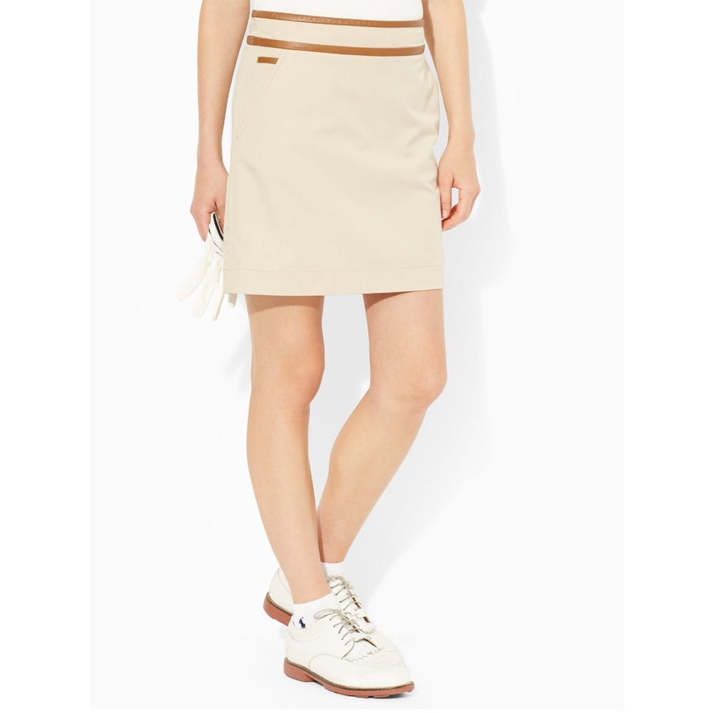 Polo Golf Ralph Lauren Tan Brown Skort Size 10 Leather Trim Golf Tennis - Picture 2 of 11